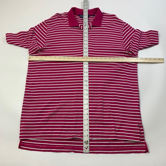 Ralph Lauren Polo Golf Shirt Mens L Large Hot Pink White Pima Cotton Striped - Picture 5 of 8